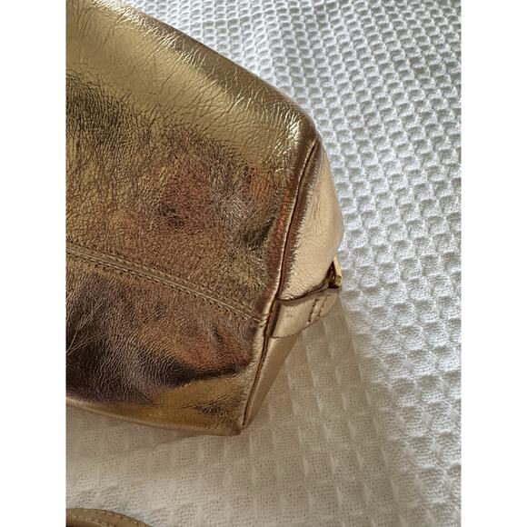 Sandro Gold Leather Puffy Crossbody Clutch Travel Cosmetic - Picture 14 of 16
